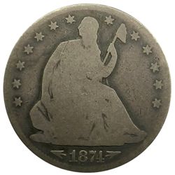 Seated Liberty Half Dollar, 1874-CC, Key date, Toned Good.