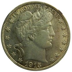 Barber Half Dollar, 1915, Key Date, NGC AU55.