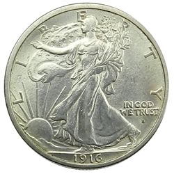 Walking Liberty Half Dollar, 1916-D, Key date, lustrous AU.