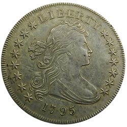 Draped Bust Silver Dollar, Small Eagle, 1795. B-15, BB-52. Choice AU, a few lt mks and cpl rbs.