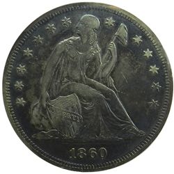 Seated Liberty Silver Dollar, 1860-O, SEGS VF20, reverse grades EF.
