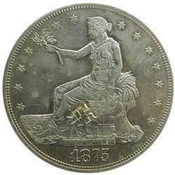 Trade Silver Dollar, 1875-S, SEGS MS60 details, Chinese Merchant Chopmark obverse.