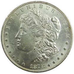 Morgan Silver Dollar, 1878. 7 TF, rev of 1878. Lustrous Unc.