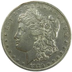 Morgan Silver Dollar, 1879-CC. Capped CC. Key date. Cleaned EF, a few lt mks, rn.