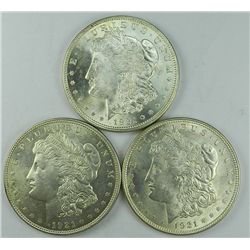 Morgan Silver Dollar Trio of 1921 Unc Examples.