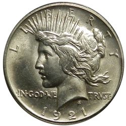 Peace Silver Dollar, 1921. Key date. ANACS MS62.