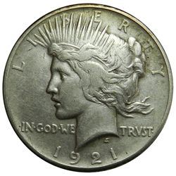Peace Silver Dollar, 1921, Key date, hairlined VF