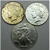 Peace Dollar Pair & Silver Eagle Lot.