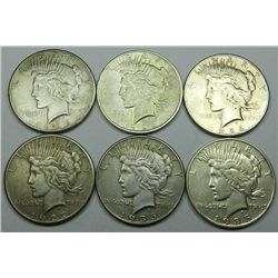 Six Piece Peace Dollar Lot.