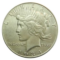 Peace Silver Dollar, 1934-S, Key date, Hairlined Unc, pleasing.