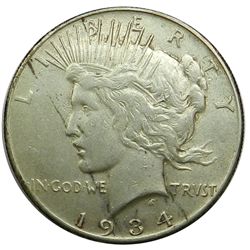 Peace Silver Dollar, 1934-S, EF to Choice EF