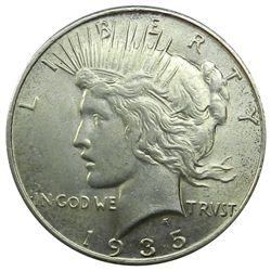 Peace Silver Dollar, 1935-S, ltly toned lustrous Unc.