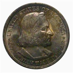 Columbian Exposition Half Dollar, 1892. PCGS MS64. Multicolor obverse toning.