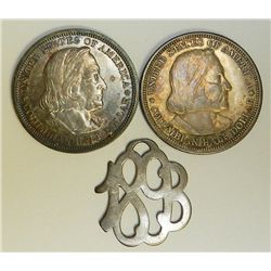 Columbian Exposition Coins & Souvenir Trio Lot.