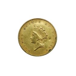 Gold Dollar, 1854. Type II. AU, cpl tiny digs obv.