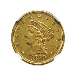Quarter Eagle, 1870 NGC AU details.