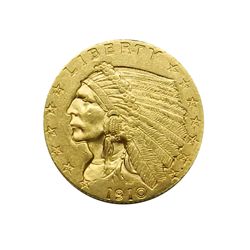 Quarter Eagle, 1910, AU, cpl tiny mks.