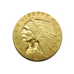 Quarter Eagle, 1911, EF+, lt rb.