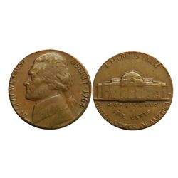 Error "Six Cent Piece" Jefferson Nickel, 1964-D struck on a Cent planchet, VF-EF