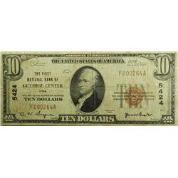 National Currency, $10.00, 1929. IA, Guthrie Center. VG. Very Scarce.