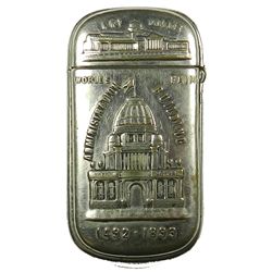 WCE Silvered Administration Building Matchsafe, 1893. EF.