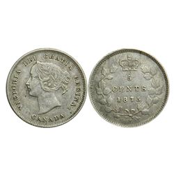 Canada Five Cents Silver, 1875-H, Small Date. Key Date. Nice VF-EF.