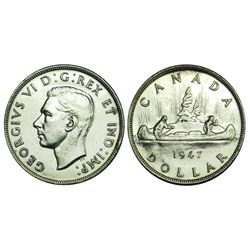 Canada Silver Dollar, 1947 Blunt 7. Reflective Choice AU-Unc, faint hairlines. Appealing.