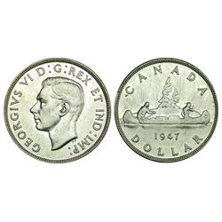 Canada Silver Dollar, 1947 Pointed 7. Hairlined EF.