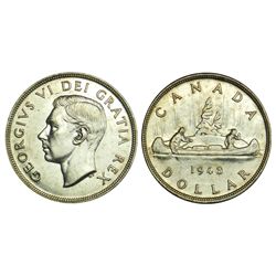 Canada Silver Dollar, 1948. Key Date. Pleasing AU to Choice AU.