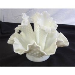 1950 FENTON WHITE MILK GLASS HOBNAIL 4 PC. MINIATURE EPERGNE SET