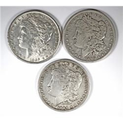 3 MORGAN DOLLARS 1890-S, 89, & 84