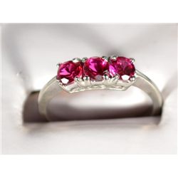 10kt White Gold Three Stone Synthetic Ruby Ring