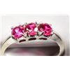 Image 2 : 10kt White Gold Three Stone Synthetic Ruby Ring