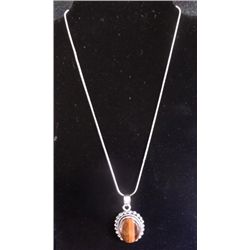 New German Silver Pendant, Tiger Eye, Chain is 18" long