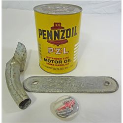 Pennzoil Motor Oil Can w/ car pin, ford emblem and oil spout