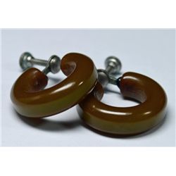 GREEN SCREW BACK BAKELITE HOOP EARRINGS