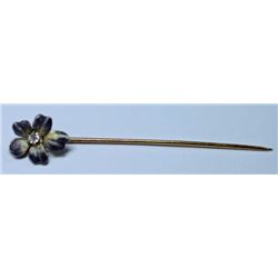 14kt ENAMELED AND DIAMOND FLOWER STICK PIN