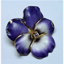 ANTIQUE ENAMELED AND DIAMOND PANSY PIN