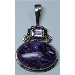 BEAUTIFUL STERLING SILVER AND PURPLE STONE PENDANT