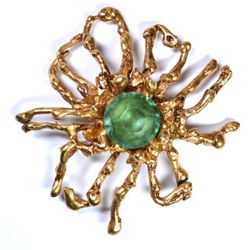 Vintage Capri Brooch With Green Rhinestone