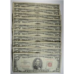 ( 10 ) AVERAGE CIRCULATED U.S. $5.00 RED SEAL NOTES