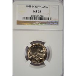 1938-D BUFFALO NICKEL, NGC MS-65  GEM