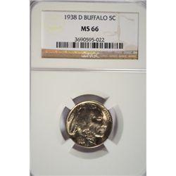 1938-D BUFFALO NICKEL, NGC MS-66  SUPERB