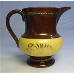 Small Brown and Cream Ceramic Pitcher