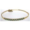 Image 1 : Pre-Owned 14k Yellow Gold Emerald and Diamond hinged bangle bracelet with safety