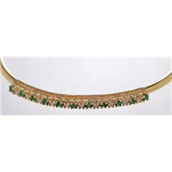 Pre0owned 14K Yellow Gold Emerald and Diamond Bracelet, Excellent Condition