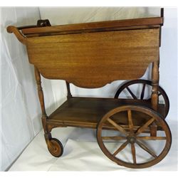 ANTIQUE VINTAGE WOOD TEA CART DROP LEAF SERVER WITH GLASS TRAY