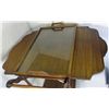 Image 2 : ANTIQUE VINTAGE WOOD TEA CART DROP LEAF SERVER WITH GLASS TRAY