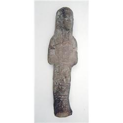 An Egyptian pottery shabti (damaged) 6ins £50-70...