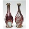 Image 1 : A pair of opaque glass bottle vases streaked in brown and cream with enamelled necks, 13.5ins £10...